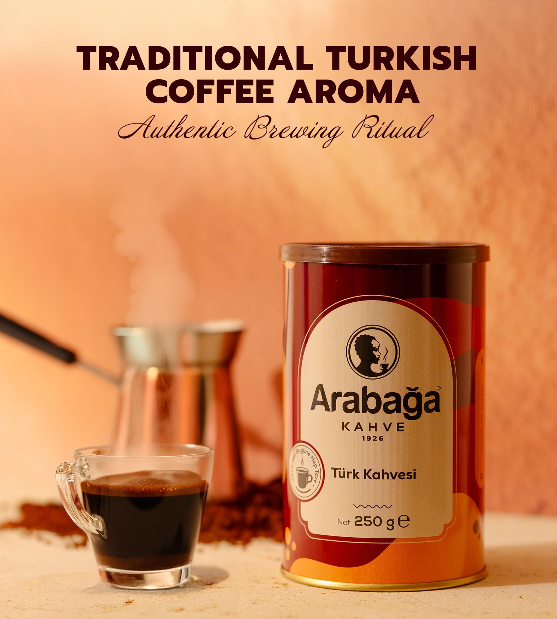 Café Turc Arabaga - Café Moulu Gourmet Torréfaction Moyenne,100 Ans de Tradition, Parfait pour les Amateurs de Café, 250g