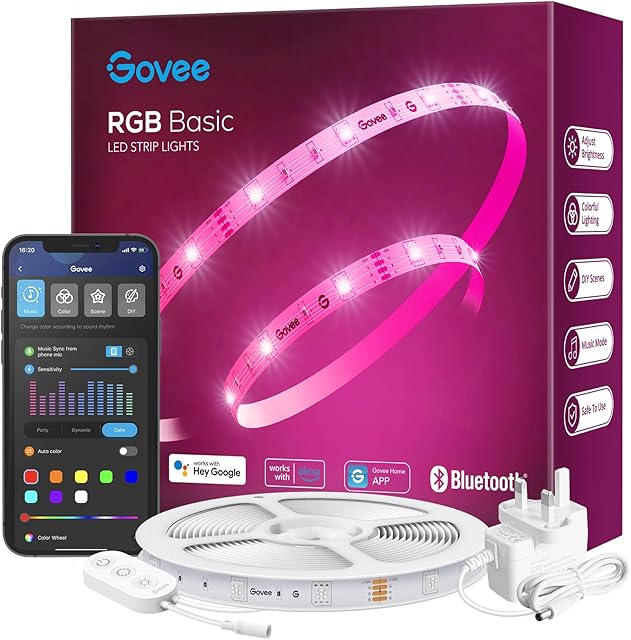 Govee Alexa LED Lights 10m, Smart WiFi App Control RGB LED Strip Lights, Work with Alexa and Google Assistant, Colour Changing, Music Sync for Bedroom, Living Room, Kitchen, Home, TV, Party