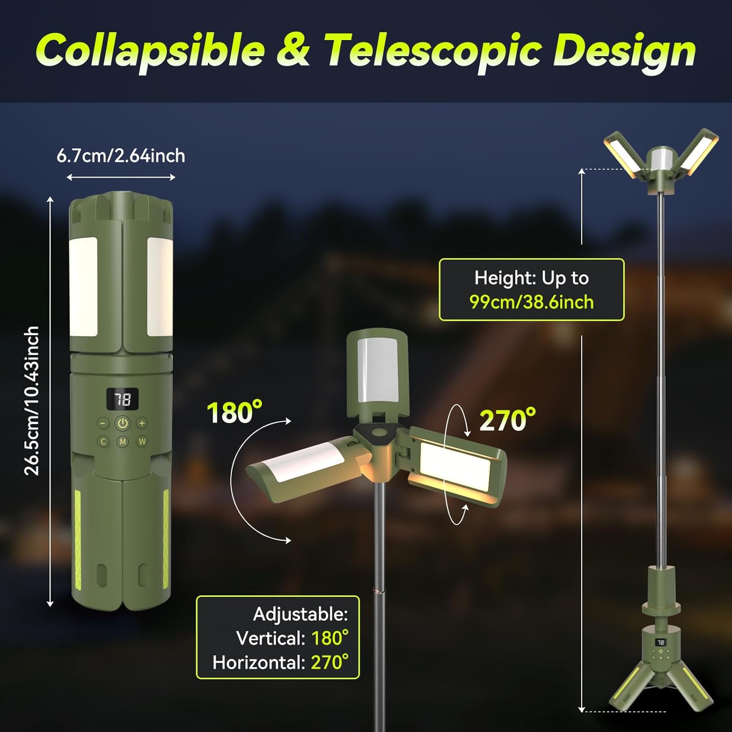 Telescopic Camping Light with Stand,Rechargeable LED Lantern 14000mAh with Charging Port,SOS & RGB Modes,Work Light with Magnetic Base,Perfect for Outdoor Adventures,Emergency,Hiking,Car Repair.