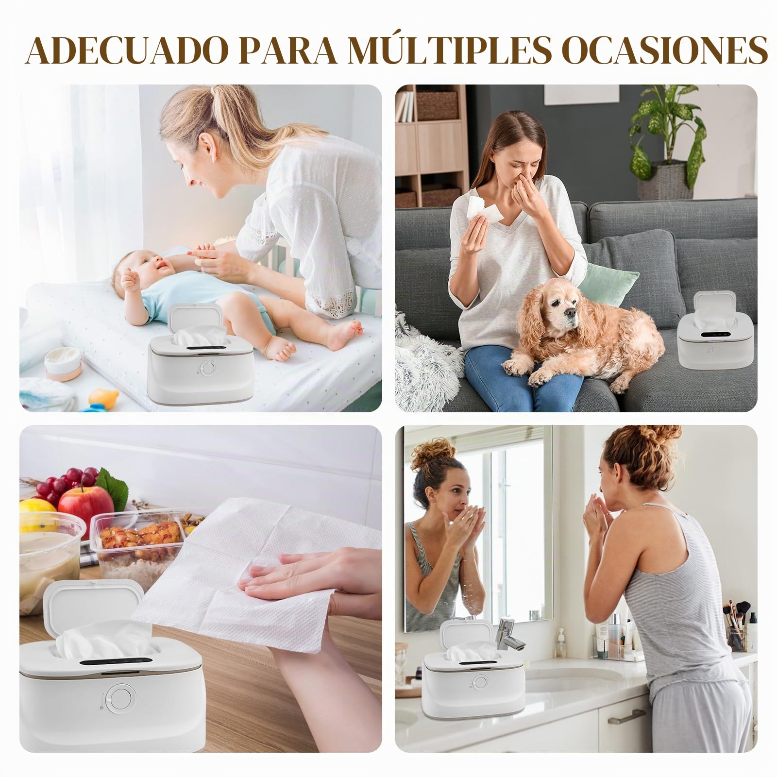 Calentador de toallitas húmedas para bebé, 3 temperaturas y 3 luces nocturnas cálidas, calentamiento rápido, carga USB, calentador de toallitas húmedas portátil para bebés en el coche, casa