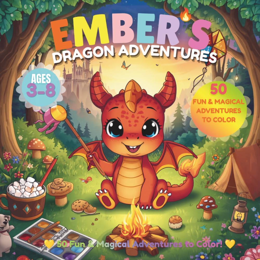 Ember's Dragon Adventures Coloring Book: 50 Fun & Magical Adventures to Color for Kids Ages 3–8