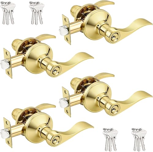 Miniatura 26 de Probrico Manijas de puerta de entrada de color negro mate con diferentes llaves, manijas de puerta de estilo ondulado para puertas interiores