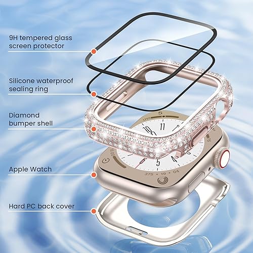 Miniatura 4 de LETOID Funda protectora de pantalla impermeable brillante de 1.575 pulgadas para Apple Watch Series SE 6, 5, 4, 2 en 1, cubierta frontal y trasera,