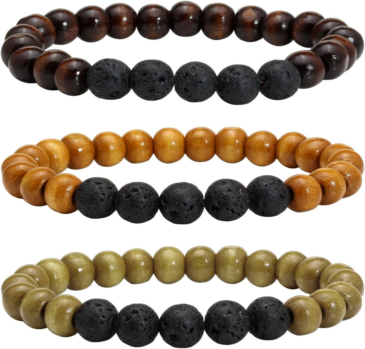 Braccialetti Mala In Legno Tibetano - 6/8 Mm, Set Di 6, Elastico, Uomo E Donna, Stile Boho