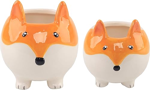 Flora Bunda Maceta de cerámica para suculentas, de 4 pulgadas, diseño de animales pequeños, color marrón