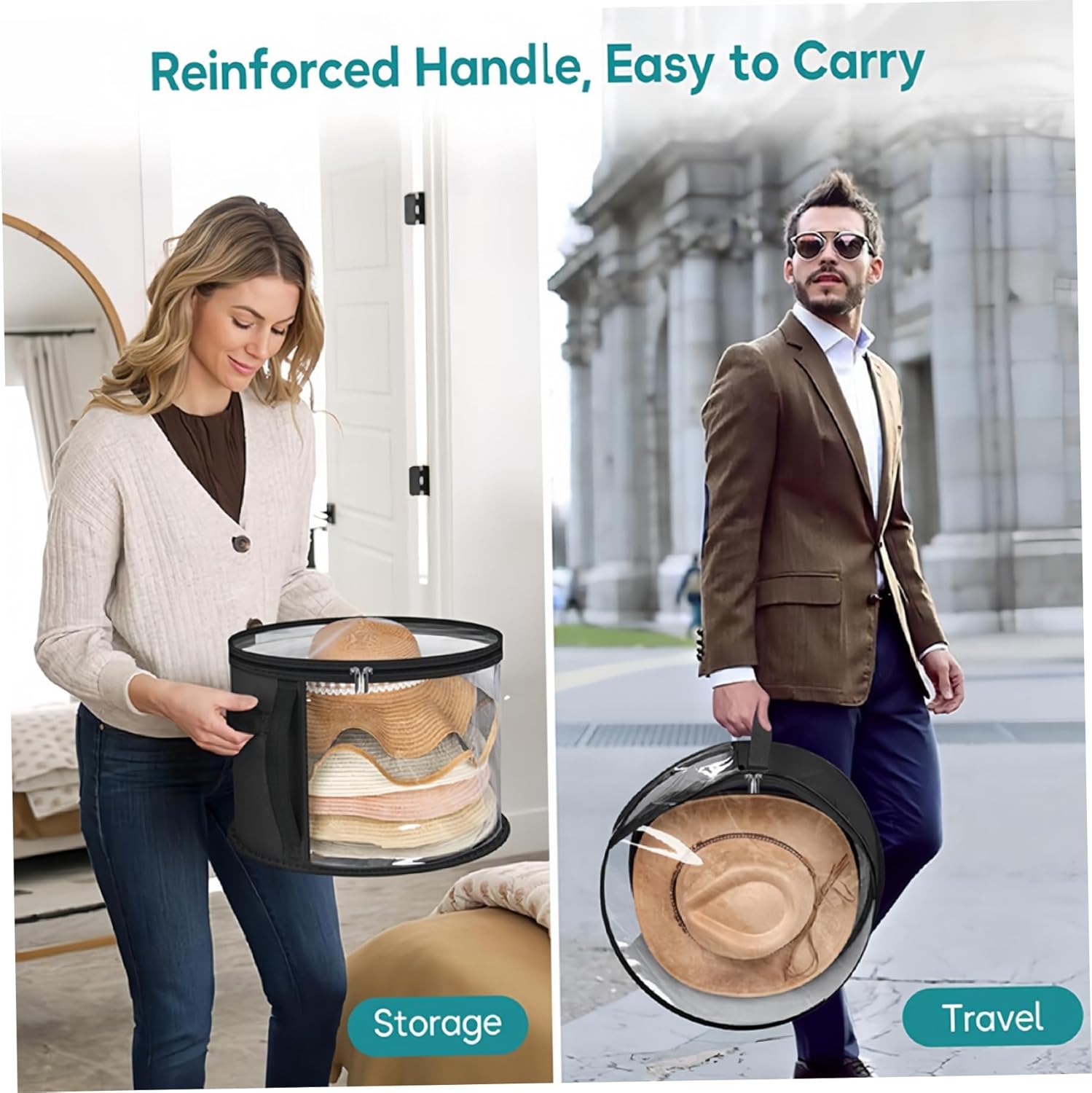 Hat Boxes for Women Storage, Oversized Clear Hat Box with Zipper, Caps Organizer with Portable Handle for Women Men Travel Black, Decoraciones al aire libre