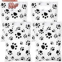 Pasimy 100 Pack Dog Paw Print Plastic Gift Bags with Handles - Bulk Treat Favor Bags for Puppy Birthday Parties (White, Black)