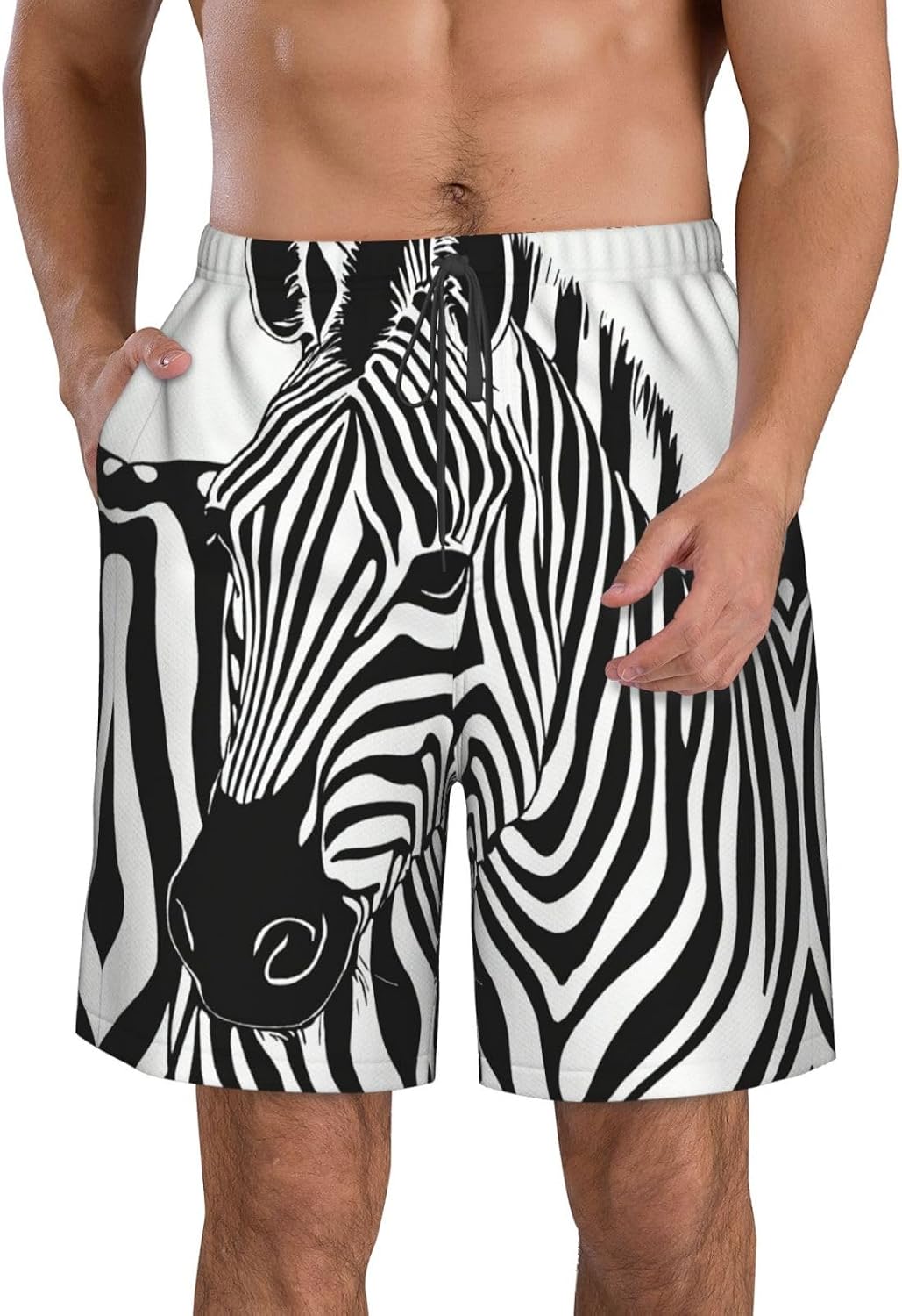 Zebra Print Print Men's Quick-Drying Shorts Casual Beach Pants Stretch Waist Shorts and Pockets