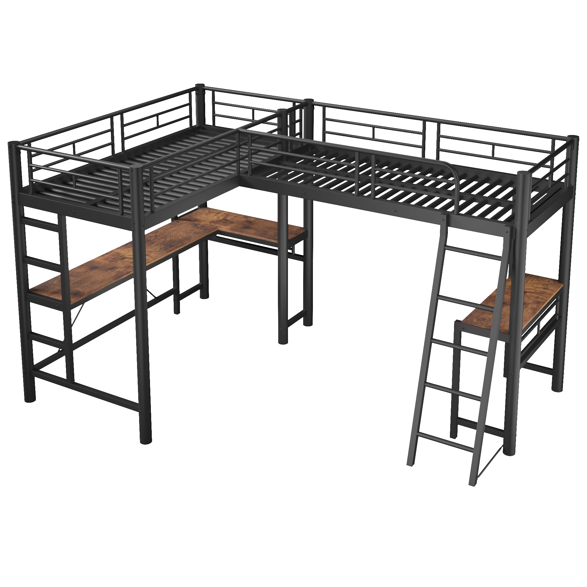 Moimhear 90 x 200 cm, letto a soppalco, due letti a castello, tavolo sotto il letto, doppia scala, ringhiera alta, nero (nero), WX001001