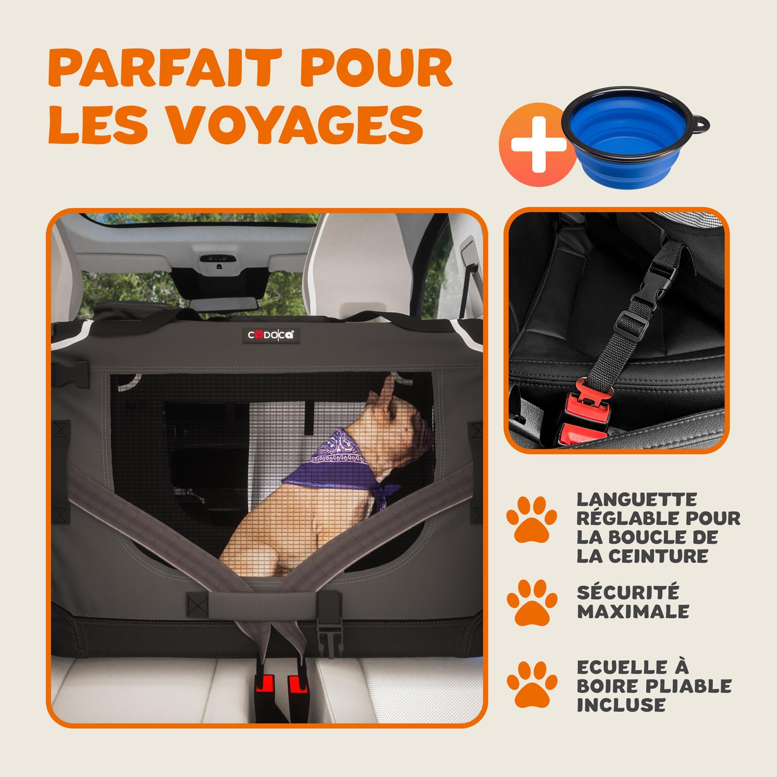 CADOCA® Cage de Transport XL Anthracite pour Animaux Chien Chat Rongeur Respirant Pliable Sac de Transport Matelas Douillet