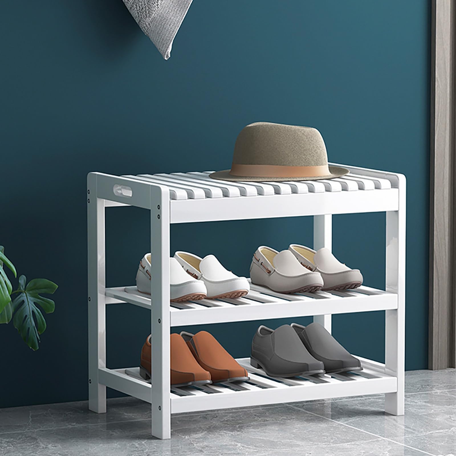 Banco de Zapatos de bambú Resistente Banco Zapatero con Asiento Grande Mueble Zapatero con Banco con Estante Inferior de Rejilla Ideal para Entrada Dormitorio Sala de Estar (Bianco 50 * 28*