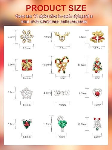 Miniatura 2 de 60 piezas de diamantes de imitación de Navidad para arte de uñas, aleación 3D, dijes de campana, diamantes de nieve, joyas de Navidad, gemas de Papá