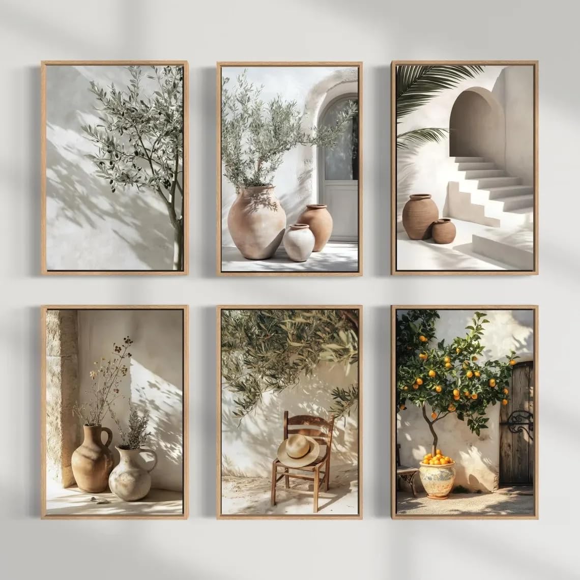 SDVIB Mediterranean Gallery Wall Set, Olive Tree & Lemon Prints, Neutral Coastal Wall Art, Canvas Prints for Home Decor(50x70cm/6PCS Frameless)