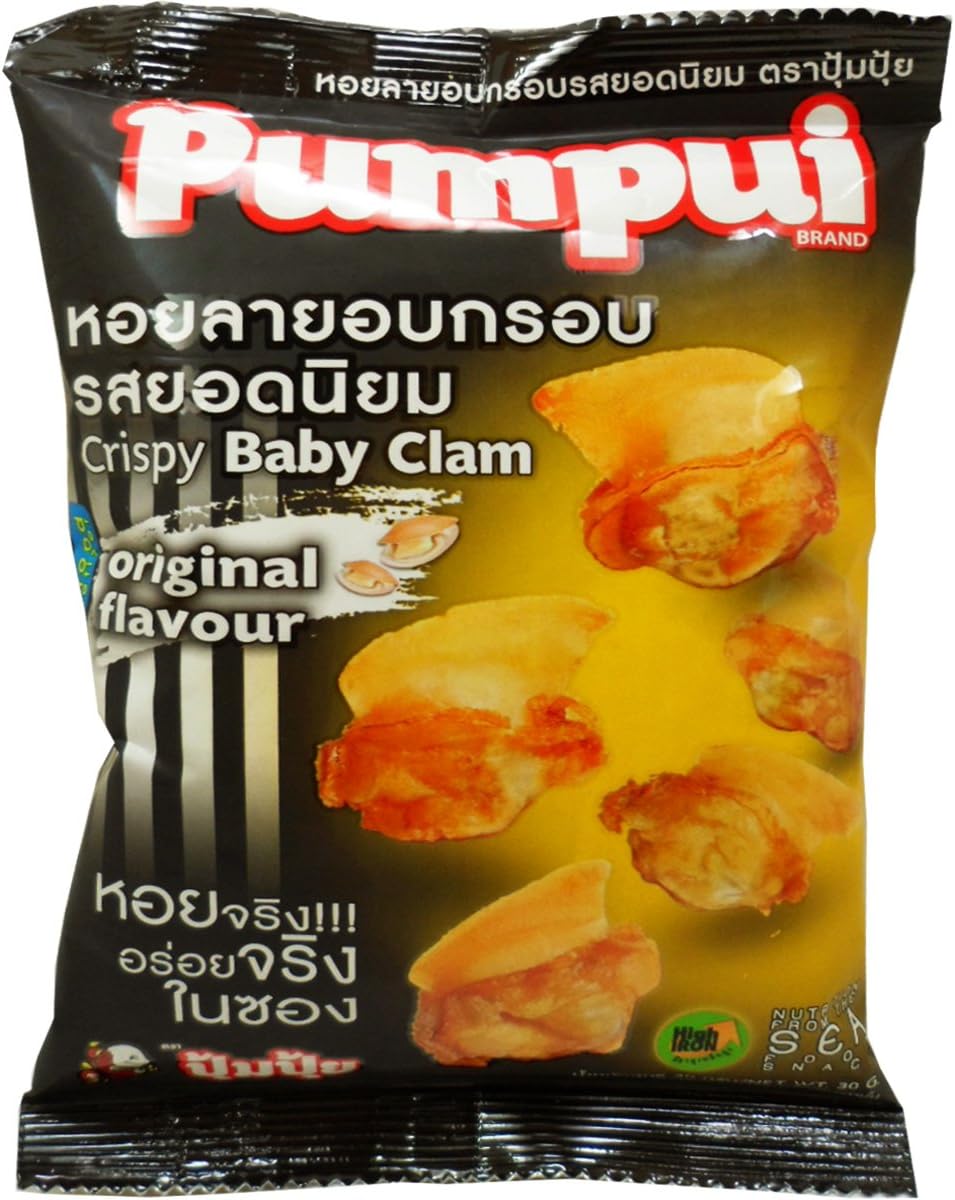 Pumpui Crispy Baby Clam Seafood Snack Original Flavour Net Wt 30g (1.0 Oz.) X 2 Bags by KwagPaisarn Products Co.,Ltd. Thailand.