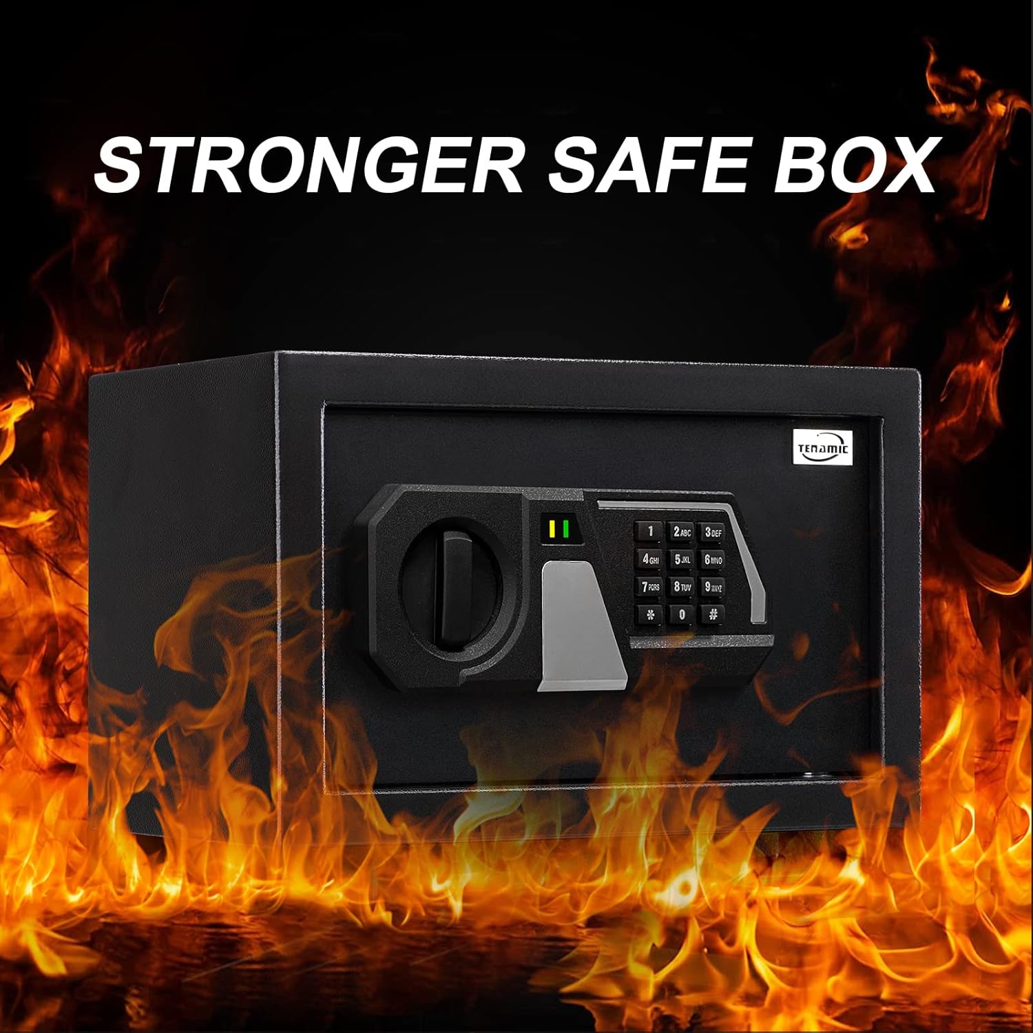 Tenamic Fireproof Safe Box 0.4 Cuft Electronic Digital Security Box, Keypad Small Lock Box Cabinet Safes with Internal Light, Solid Alloy Steel Office Hotel Home Mini Safe with 2 Passwords, Black