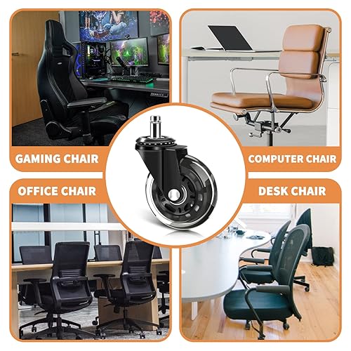 Miniatura 4 de Juego de 5 ruedas giratorias para silla de oficina, resistentes y seguras para todos los pisos, incluyendo madera dura de 3 pulgadas, repuesto de