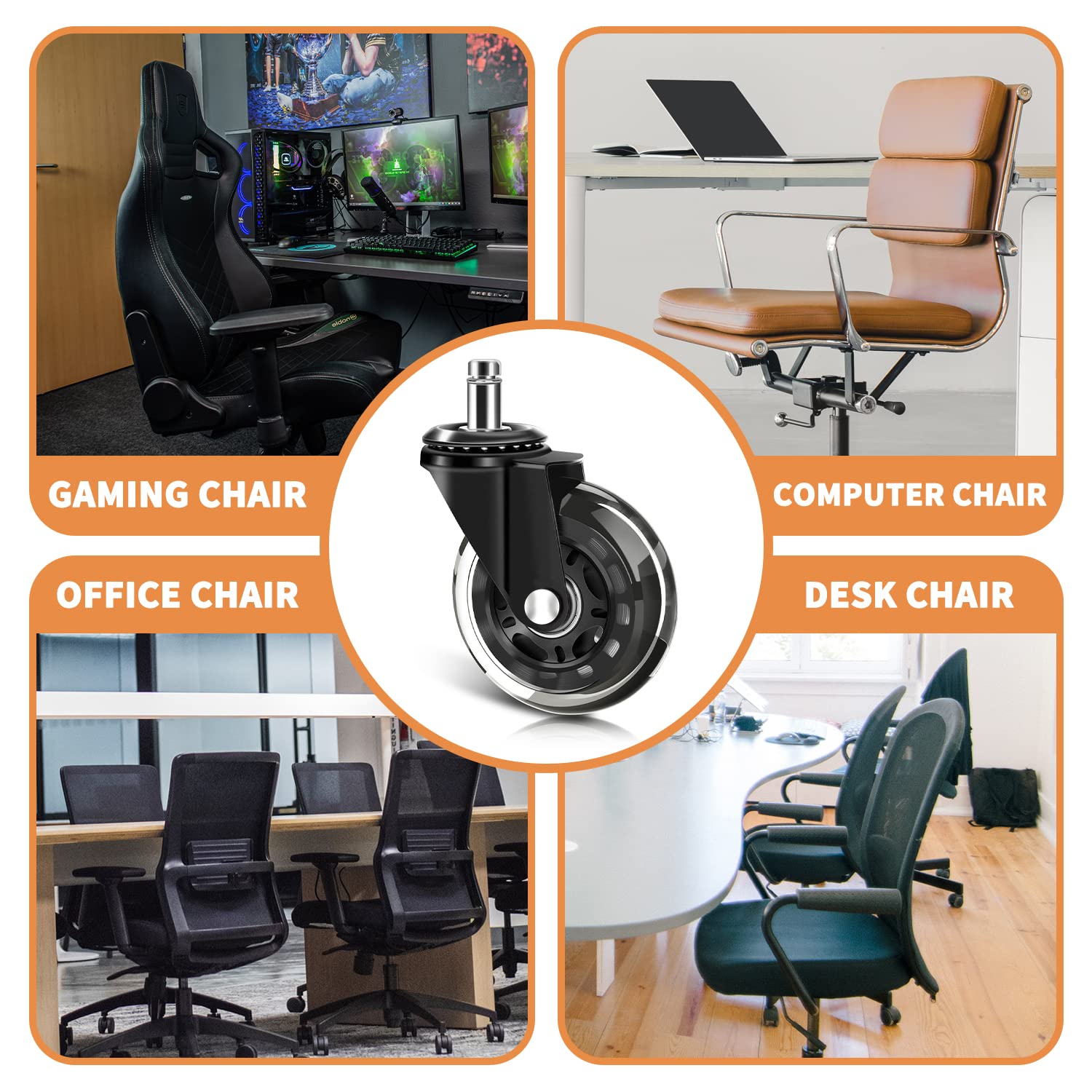 Set 5 Rotelle Per Sedie Da Ufficio WEWILL - Universali Per Pavimenti Duri, Stelo 10x22mm - Foto 11