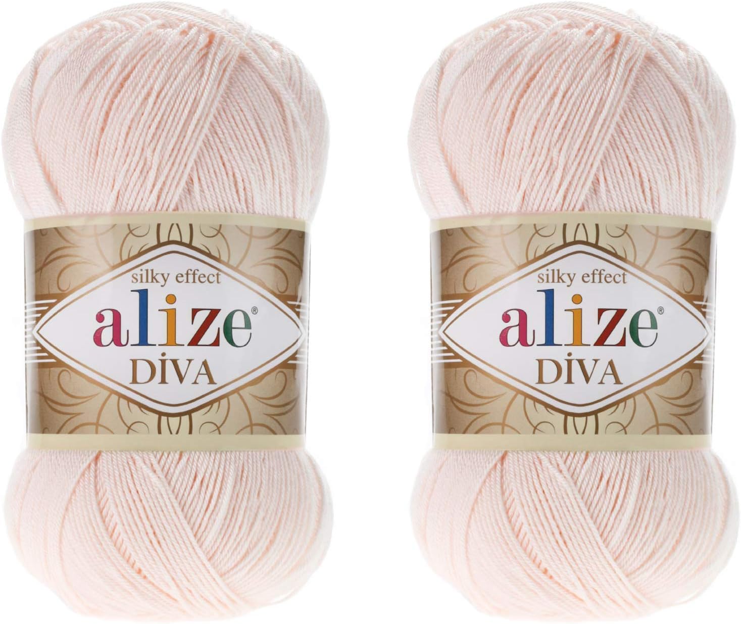 Diva Hand Knitting Yarn - 100% Microfiber Acrylic With Silk Effect - Crochet Art Lace Craft - 2 Skeins, 200gr, 767 Yds (382-Powder)