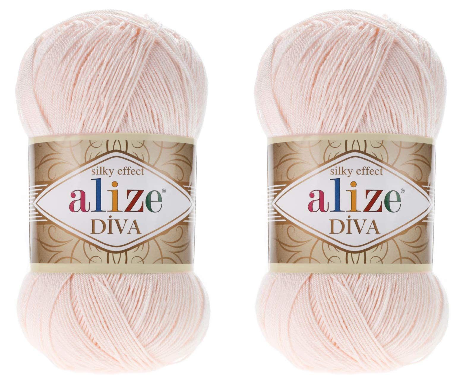 Alize Diva Hand Knitting Yarn - 100% Microfiber Acrylic With Silk Effect - Crochet Art Lace Craft - 2 Skeins, 200gr, 767 Yds (382-Powder)