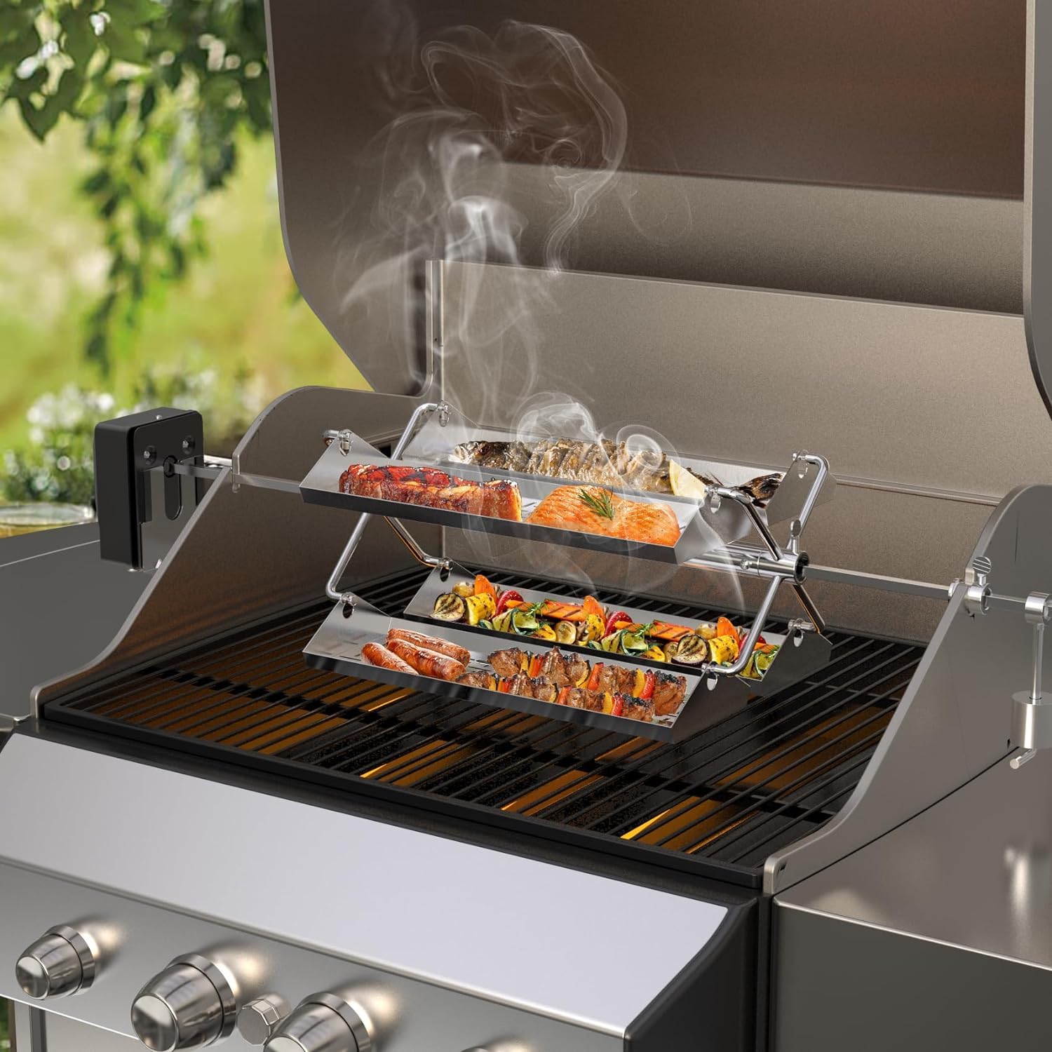 onlyfire BRK-6026 Barbecue Grill griglia Girevole in Acciaio Inox girarrosto Kit con Foro Esagonale-Adatta per Qualsiasi