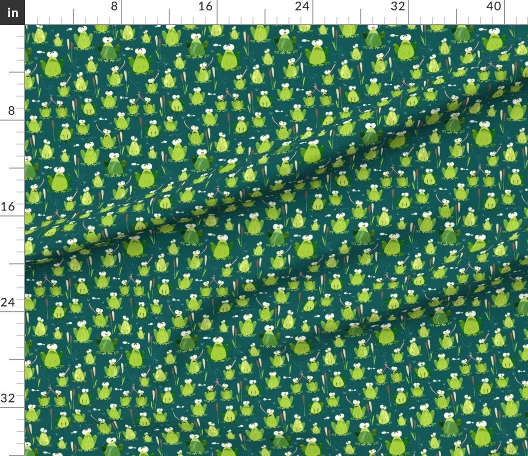 Spoonflower Fabric - Frog Toad Croak Teal Green Nature Amphibian Boys Kids Printed on Petal Signature Cotton Fabric by The Yard - Sewing Quilting Apparel Crafts Decor