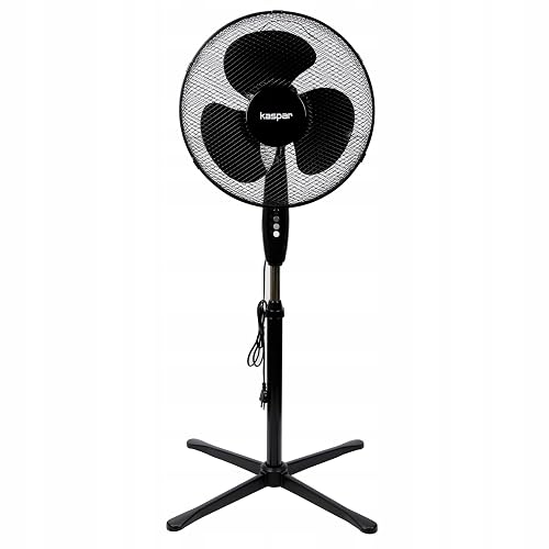 Kaspar Ventilator Standventilator mit 3 Windgeschwindigkeiten Oszillationsfunktion Schwenkfunktion 40 W 40 cm Durchmesser Höhenverstellbar Kreuzfuß Grau