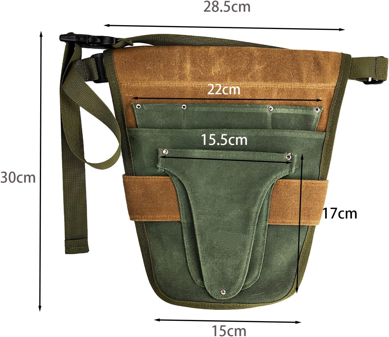 Garden Tool Belt, Brown, Multi-Pocket, Adjustable, Canvas, 28.5cm x 30cm