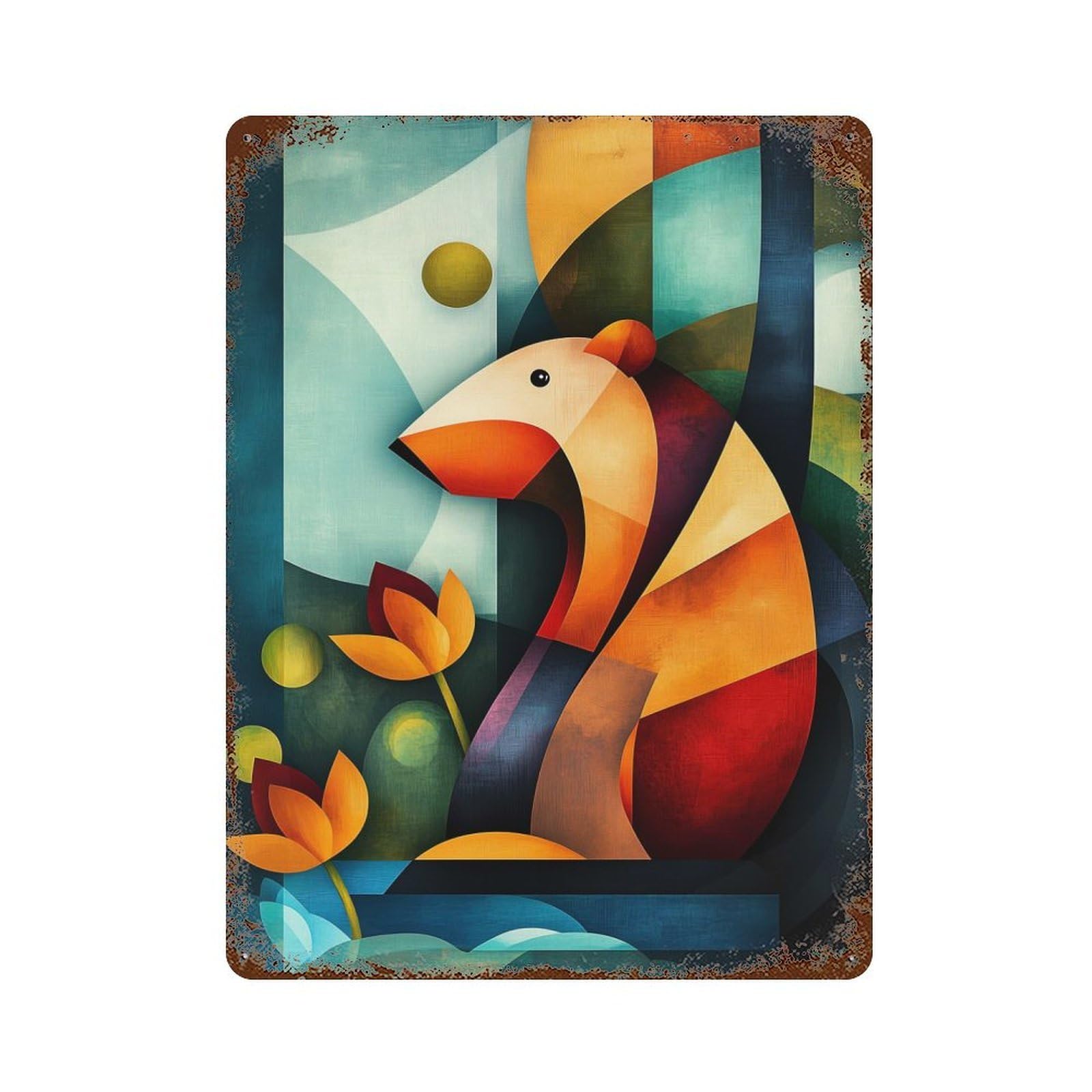 Rust Effect Modern Cubism Capybara Vintage Rust Metal Sign 15.7"x11.8", Rustic Home Decor for Farmhouse, Kitchen And Entryway Decor