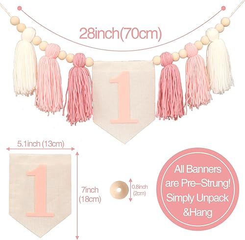 Miniatura 9 de Decoración de primer cumpleaños, pancarta rosa para silla de alta para niña, decoración de pastel de corona número 1, decoración de primer