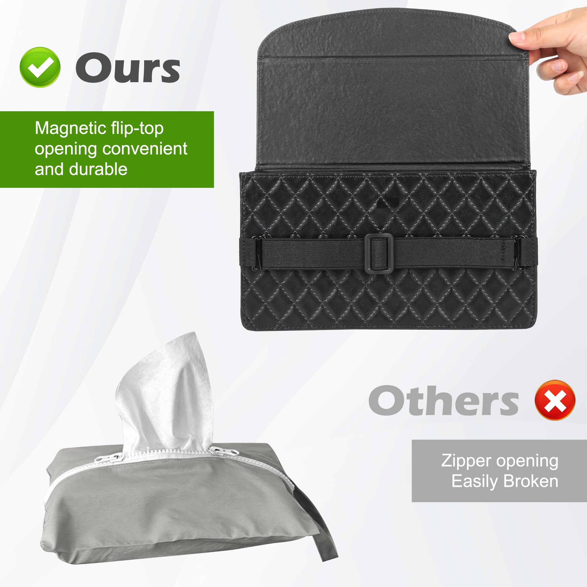 Porta fazzoletti da appendere al poggiatesta dell'auto, con copertura magnetica, in pelle PU, organizer per tovaglioli sul sedile posteriore, grande scatola per fazzoletti in auto, adatta per 120