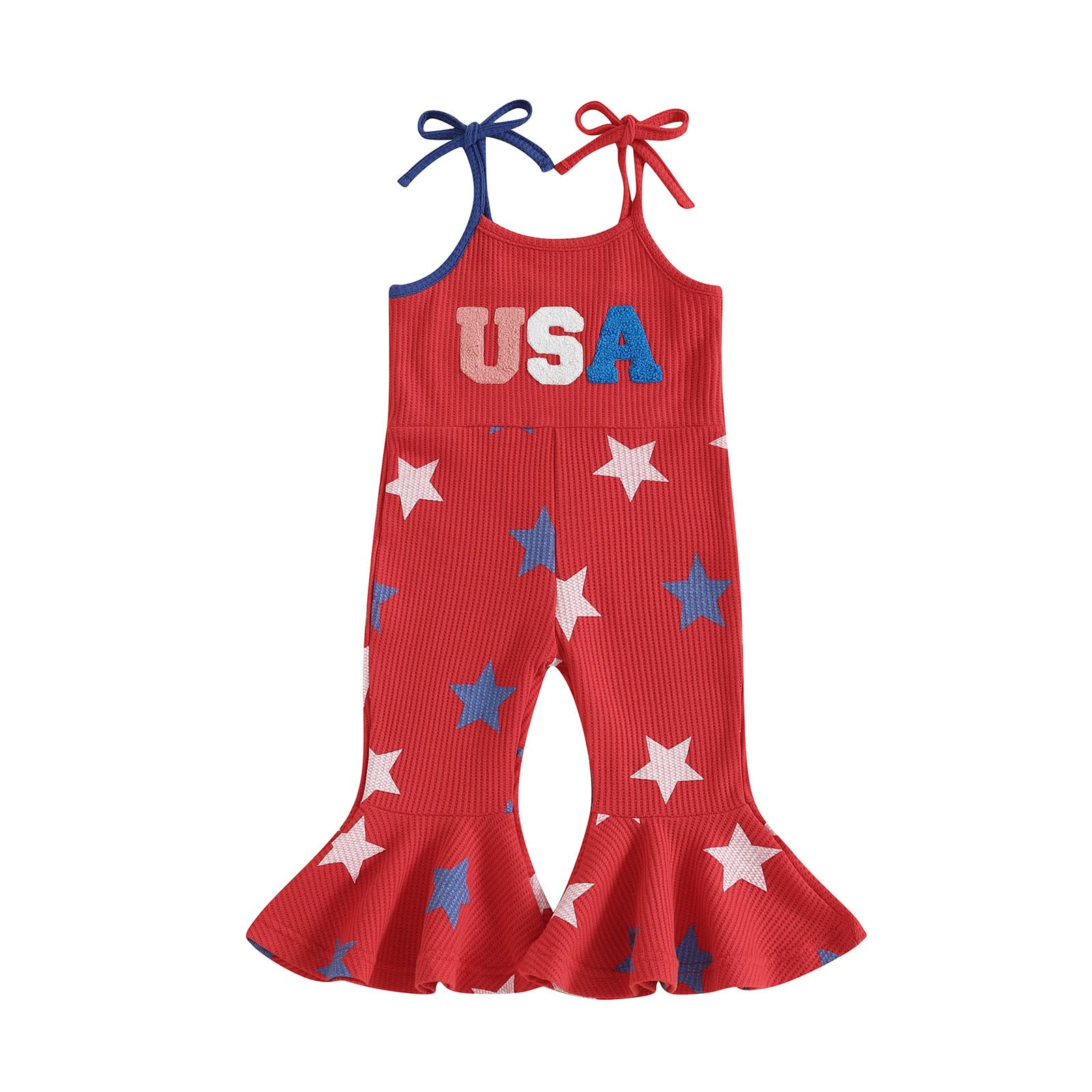 4th Fourth Of July Toddler Girl Outfit USA Romper Spaghetti Strap Bell Bottoms Jumpsuit Red White And Blue Outfits