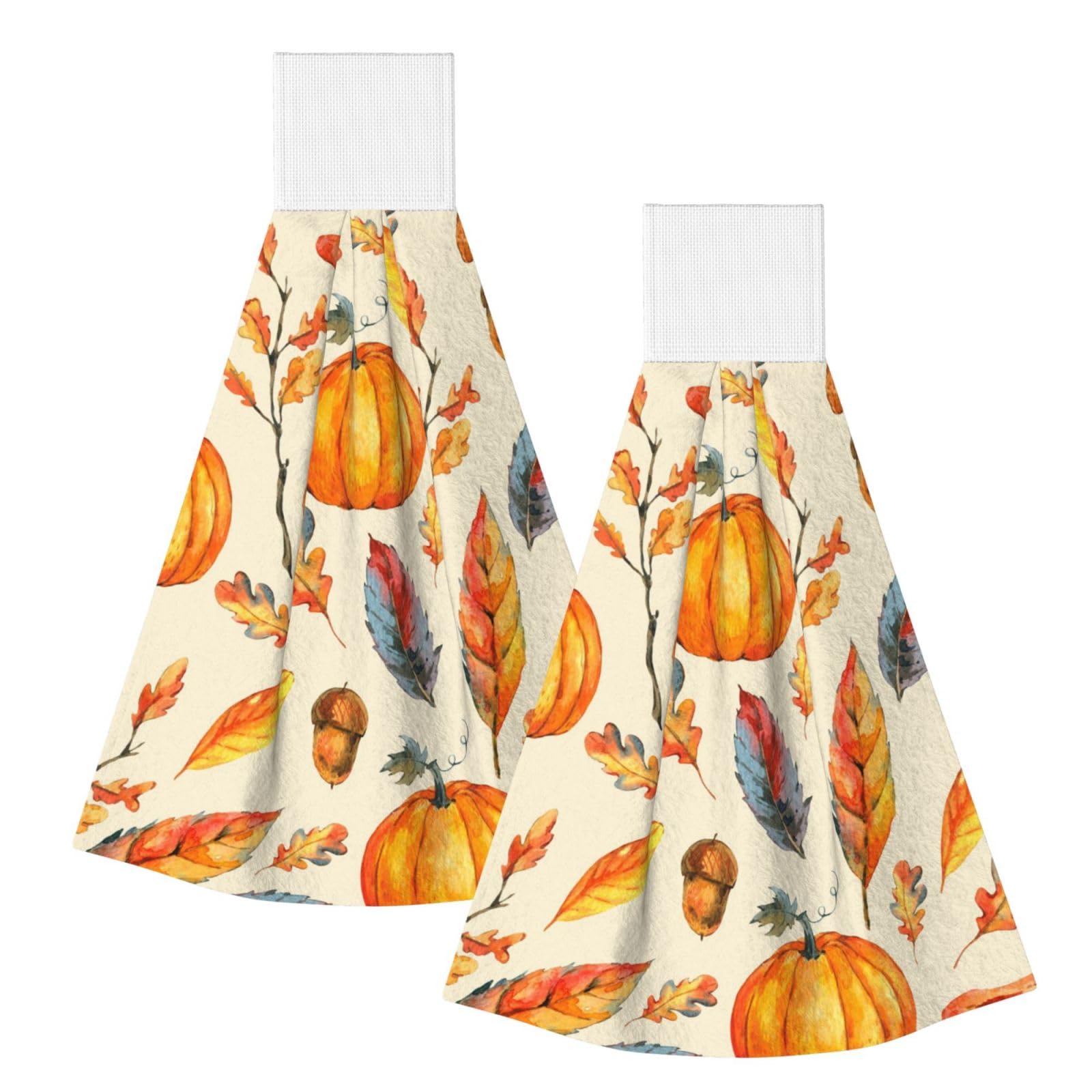 DOPKLNA Watercolor Pumpkins Leaves Mushrooms, 2 Pcs Hanging Coral Fiber Hand Towels for Bathroom, Absorbent Kitchen Towels