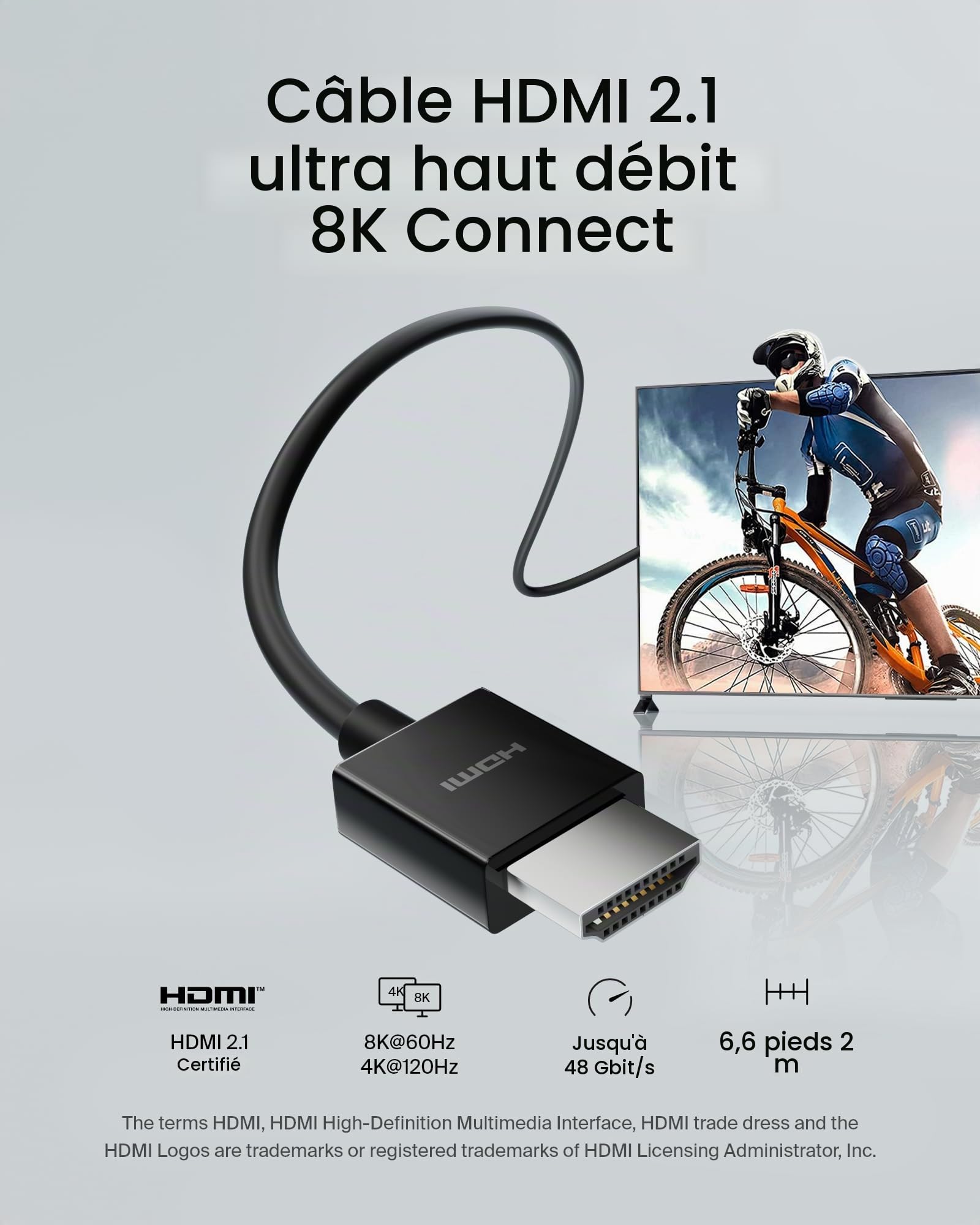 Belkin Câble HDMI 2.1 ultra haute vitesse premium, 4K / Dolby Vision HDR, idéal pour l'Apple TV, 2 m de long - Noir (Lot de 2)