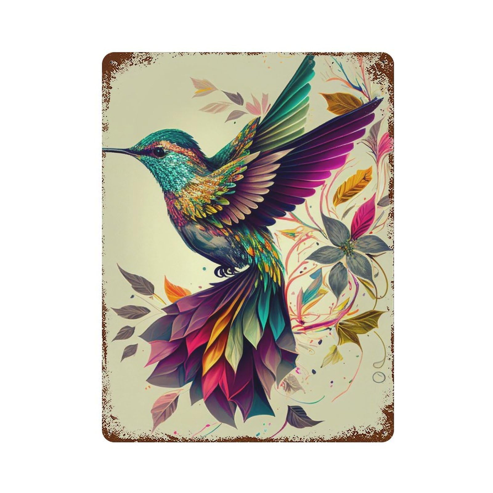Hummingbird Color Bird Vintage Metal Tin Sign 15.7"x11.8", Ideal for Cafe, Home Bar And Lounge Decor