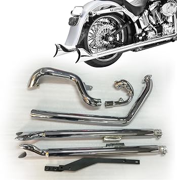 Motorcycle Dual Exhaust System Chrome Pipe For Harley Heritage Softail Classic FLSTC 2007 2008 2009 2010 11 12 13 14 15 16 2017 Fatboy FLSTF 07-17 FLSTFB 10-16