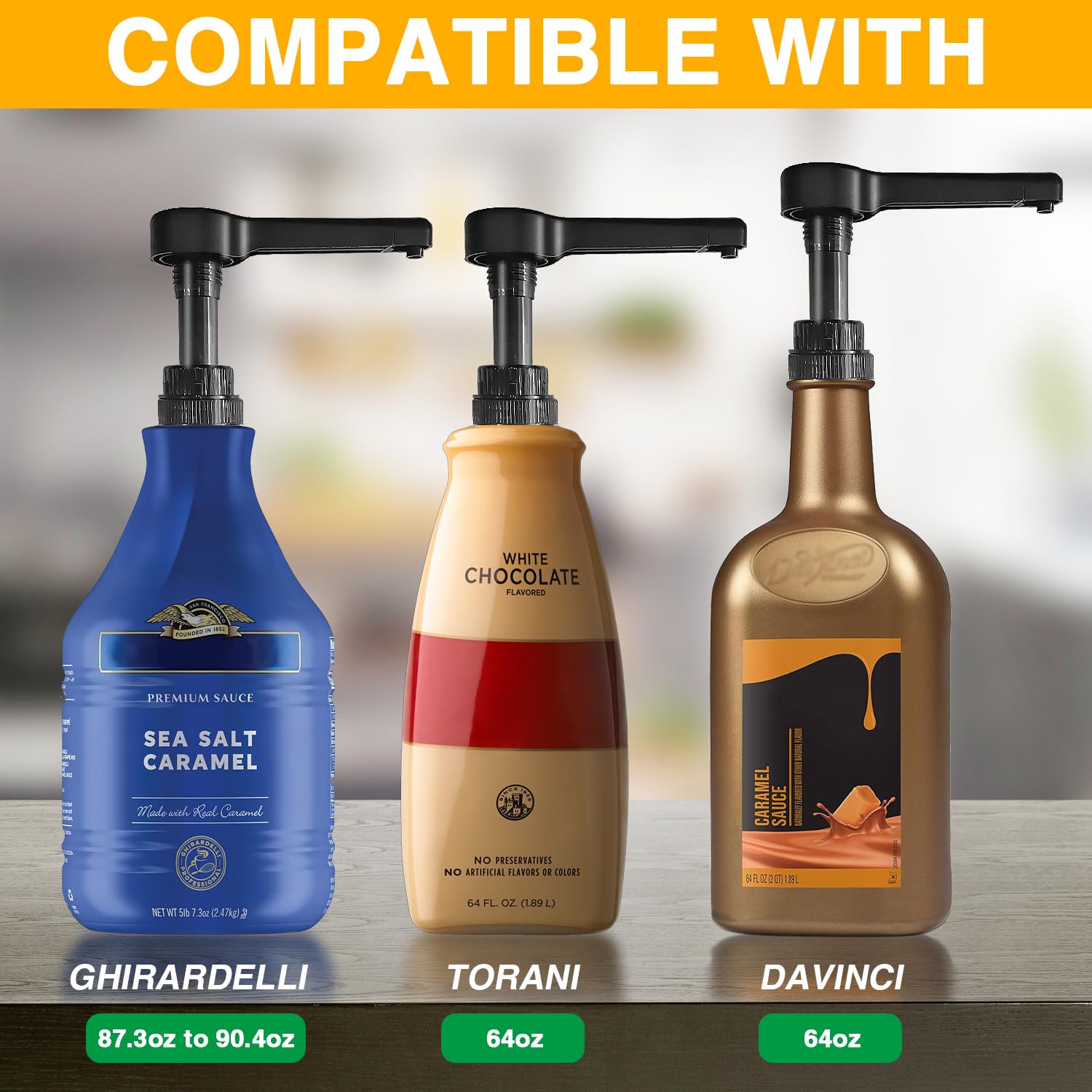2 dispensadores de salsa negra para botellas de salsa de chocolate de calabaza y caramelo de 64 onzas, dispensador de bomba de jarabe grande reutilizable de 15 cc para salsas de vainilla y moca