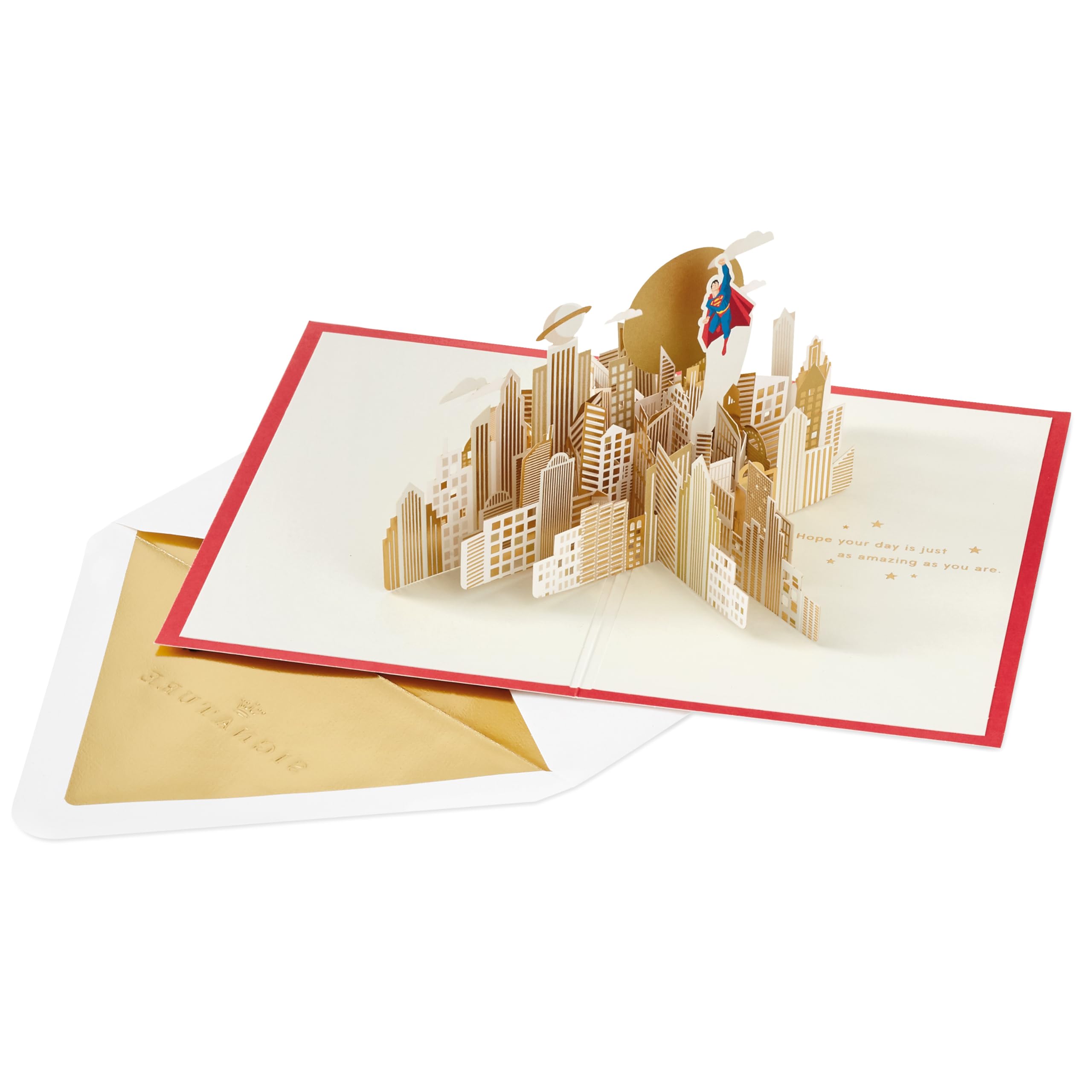 Hallmark DC Comics Superman, karta 3D i pop-up na każdą okazję, Clark Kent, urodziny, Dzień Ojca, syn, tata, siostrzeniec, superbohater, złoty