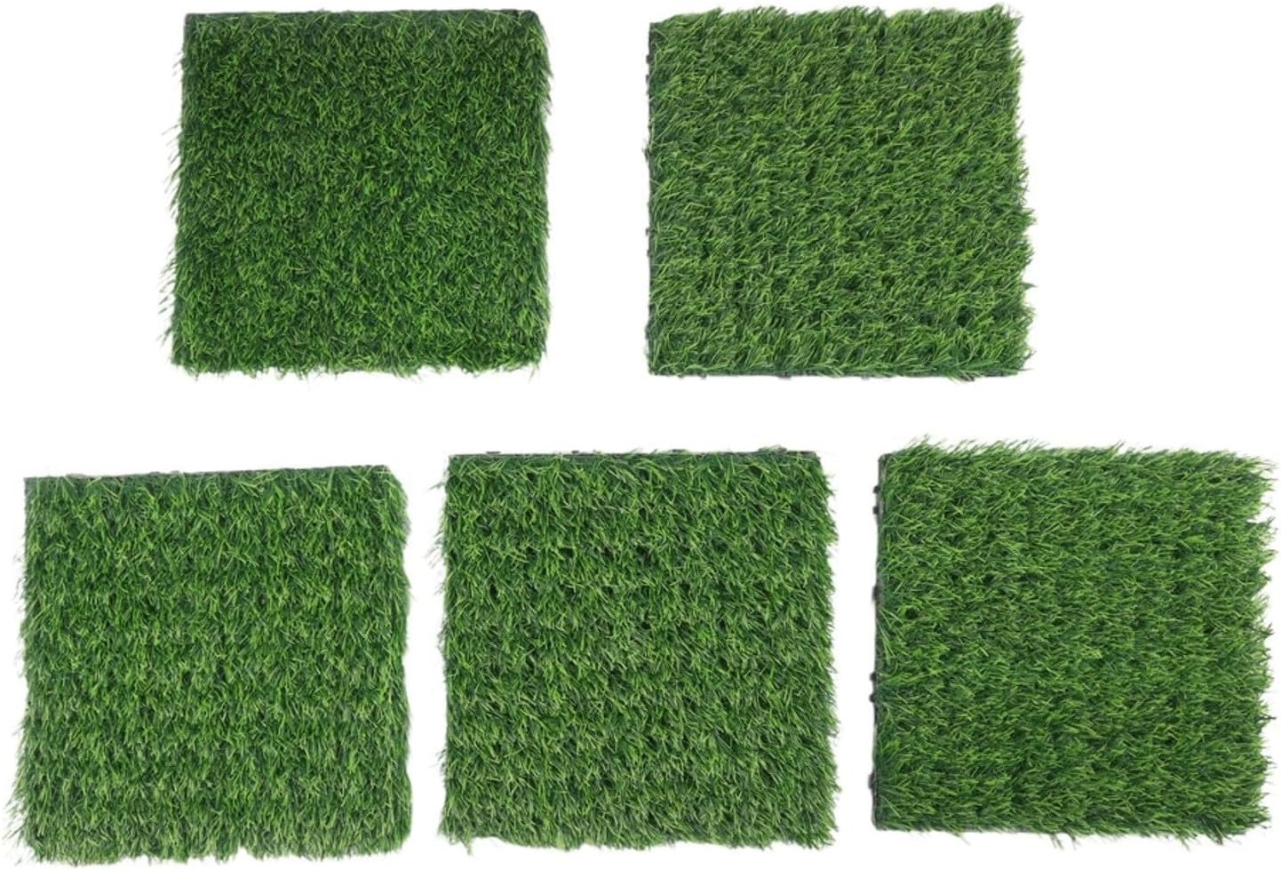 5 Pack Artificial Grass Tiles Interlocking Self-Draining Turf for Garden Patio Deck 30x30cm Green,Indoor/Outdoor Use