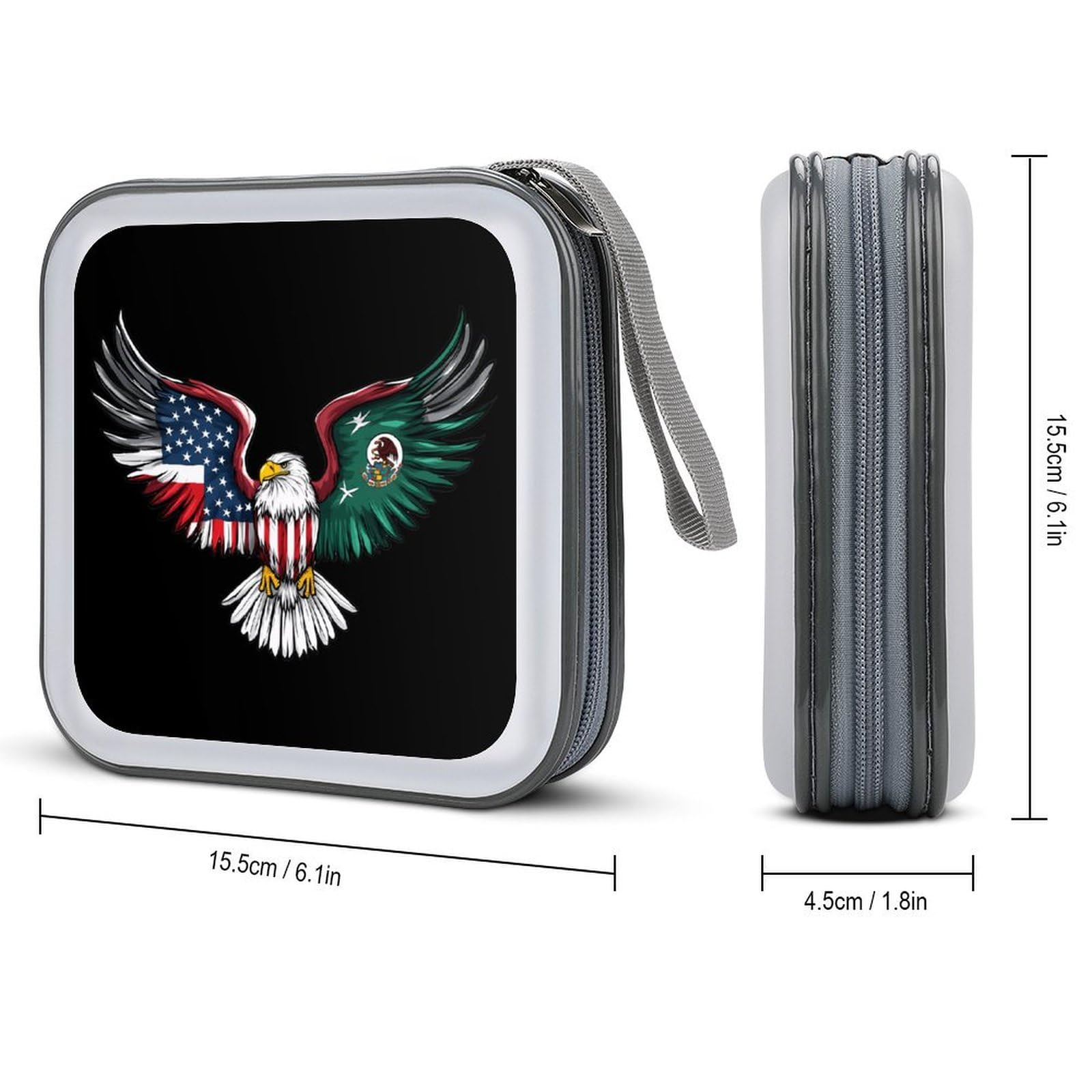 USA Mexico Friendship Ea-gle CD Case Portable DVD Holder Storage Organizer for Home Travel