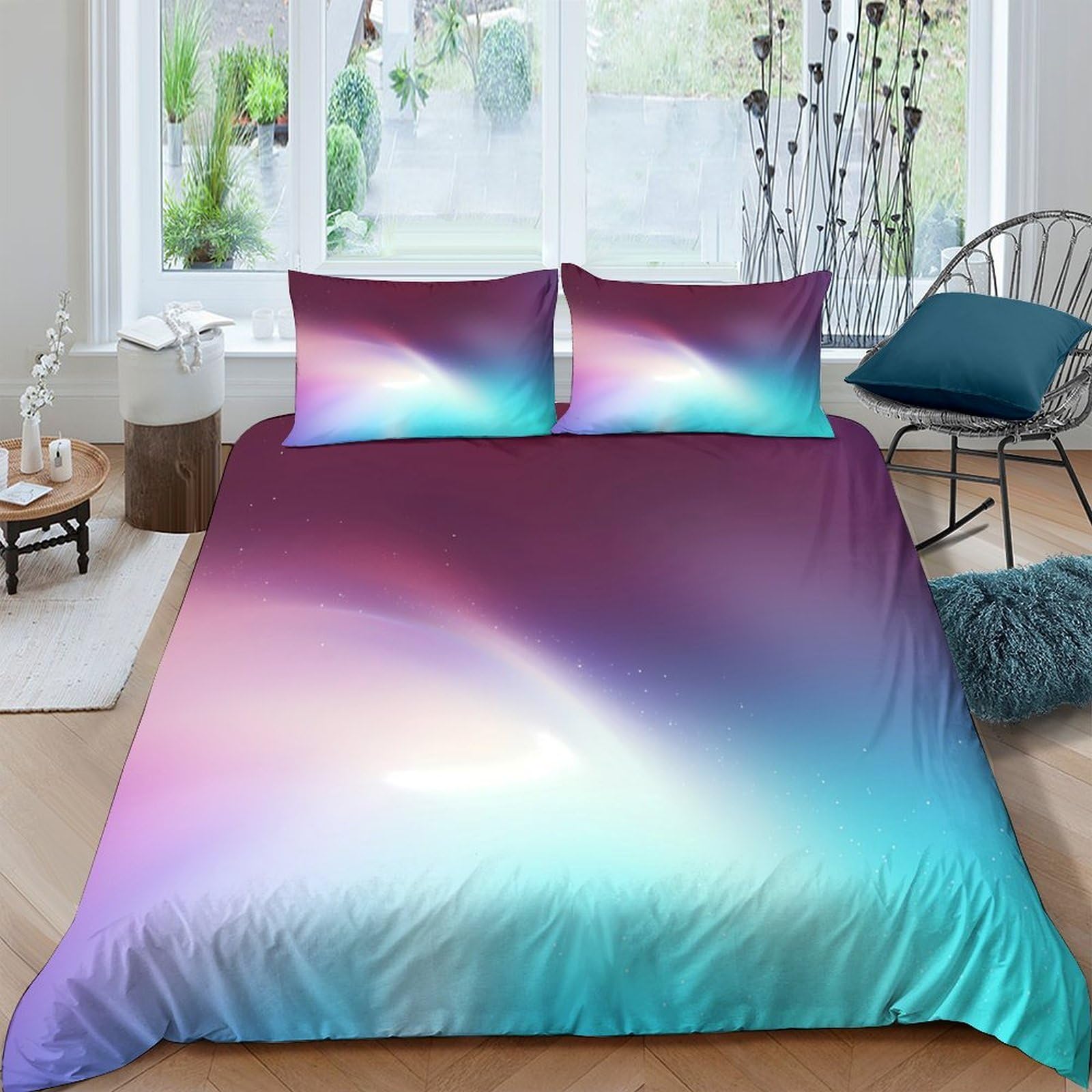 Ctjqhvkz Style-9 3D Printed Aurora Gradient Fitted Sheet Microfiber Soft Bedroom Decor Ombre Mattress Cover For Home Guest Room Single（135X200cm）