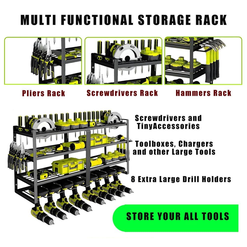 Garage Tool Manager Staffa a Parete, Gancio per Attrezzi da Giardino per Attrezzatura da Sci, Sedia, Scopa, Mop, Rake Garden Tool,80.5×18×40cm
