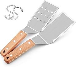 HaSteeL Metal Spatulas, 2 Pcs Stainless Steel Griddle Spatula Burger Turner, Heavy Duty Griddle Tools Set for Teppanyaki BBQ Flat Top Hibachi Cast Iron Grilling Cooking, Easy to Clean & 2 Hooks