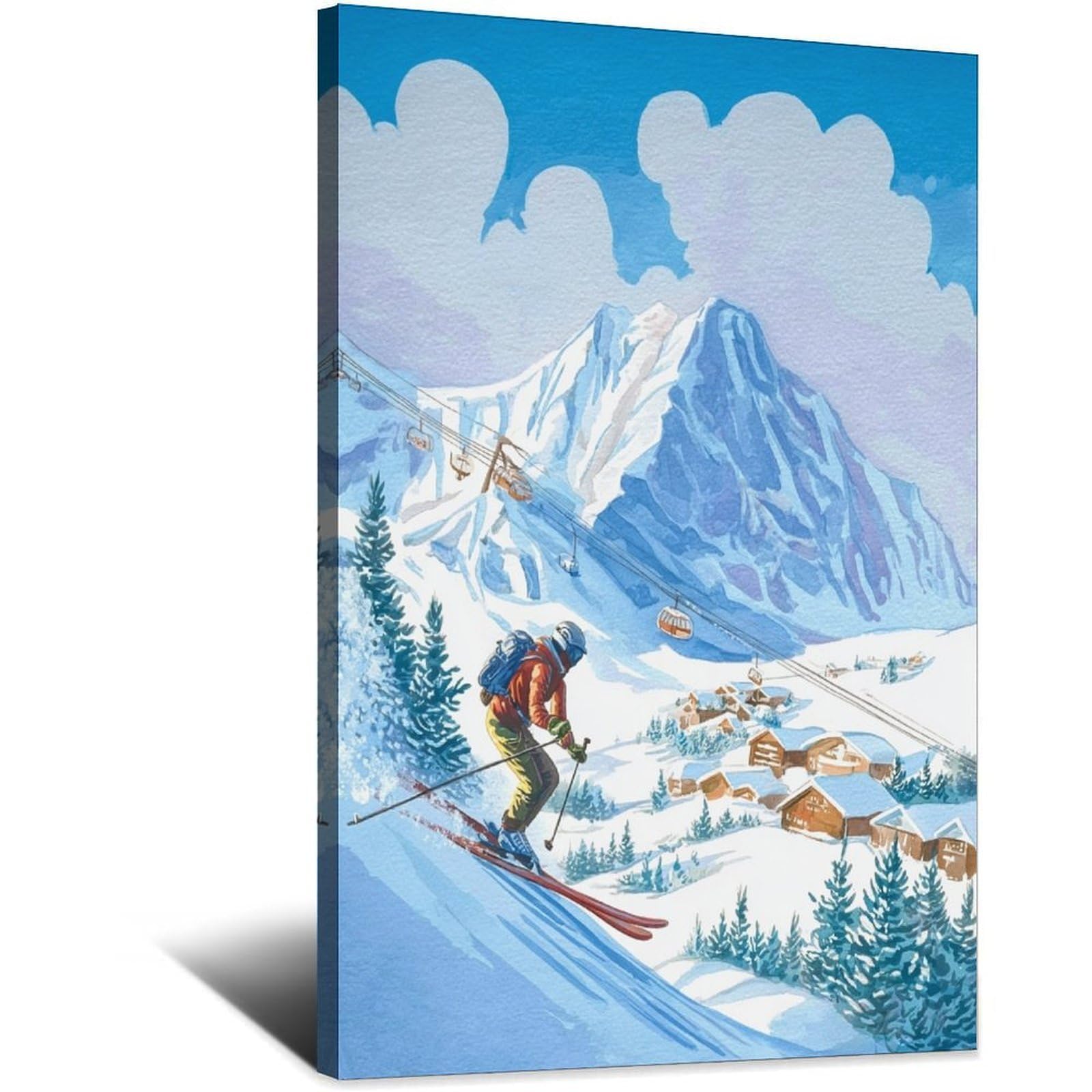 CFXNGA Grindelwald Switzerland Ski Poster 24x36inch(60x90cm) Vintage Watercolor Canvas Art