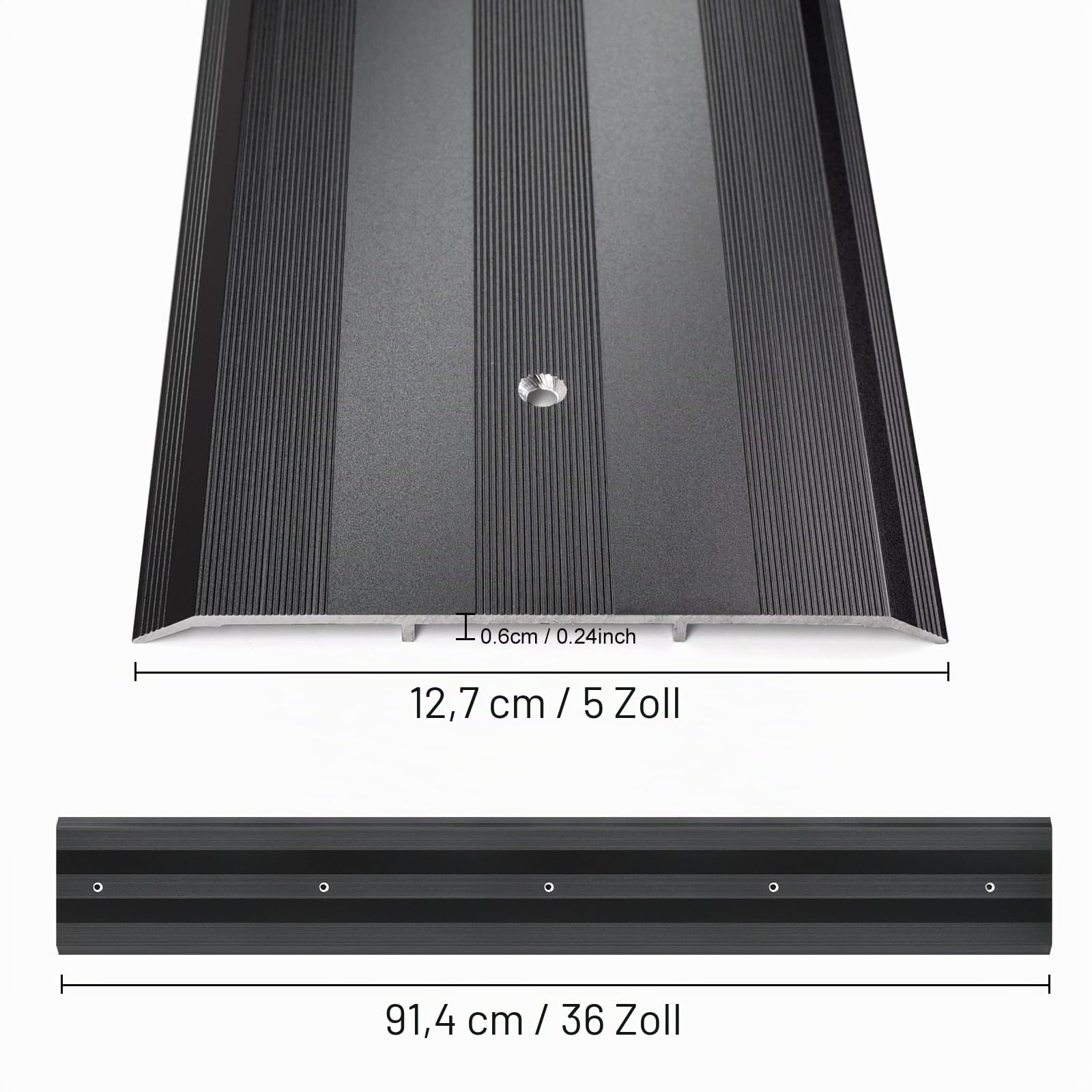 12,7 cm breite, stabile, dicke Aluminium-Schwellenstreifen, stilvolle Bodenübergangsstreifen, Türschwelle für kommerzielle stark frequentierte Orte, Größe 91,4 x 12,7 x 0,63,5 cm, Schwarz