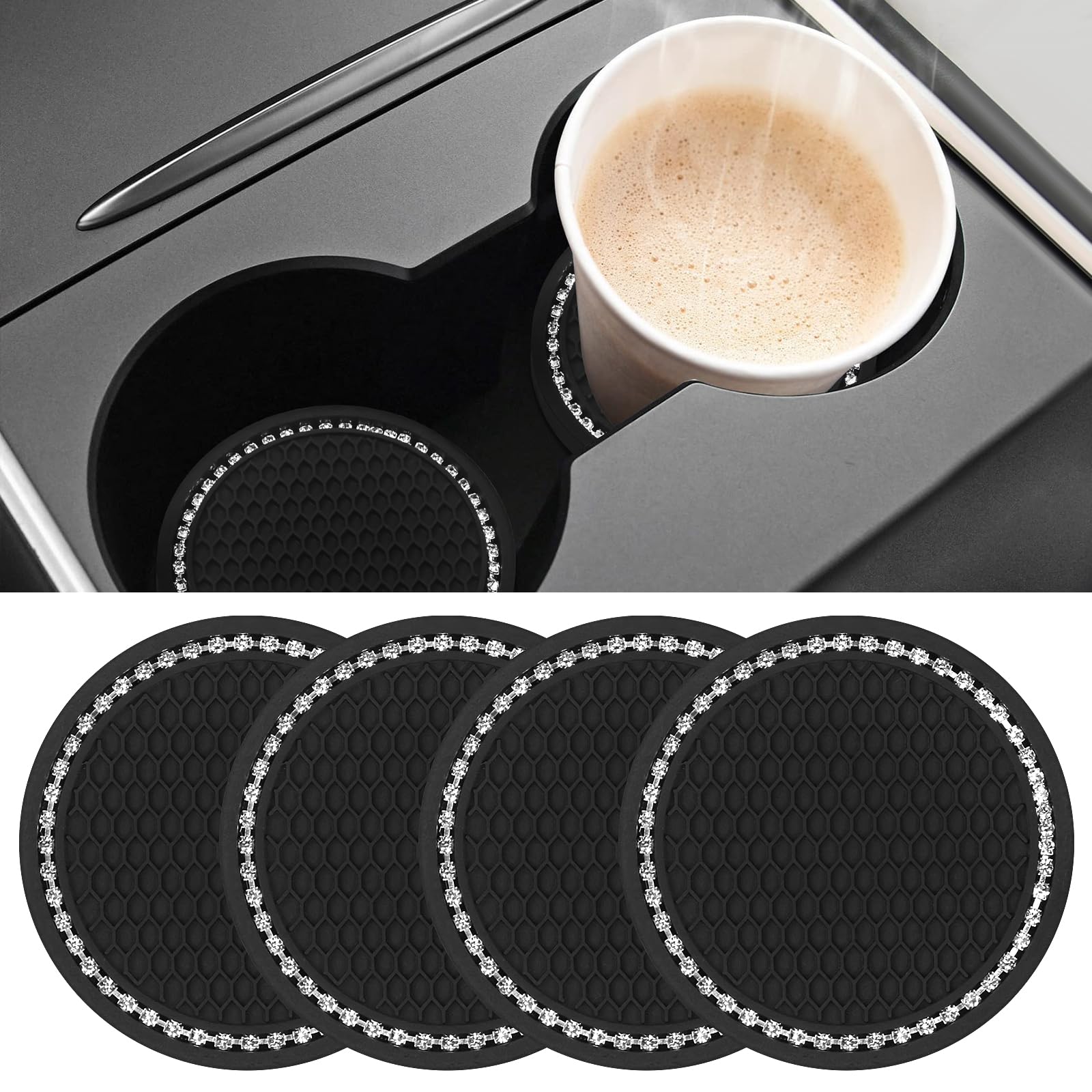 Wantli 4 Stück Auto Getränkehalter Untersetzer, Universal Auto Getränkehalter Einsatz, Silikon Getränkehalter Auto Untersetze, Anti-Rutsch Auto Untersetzer Für Kaffeebecher, Autozubehör