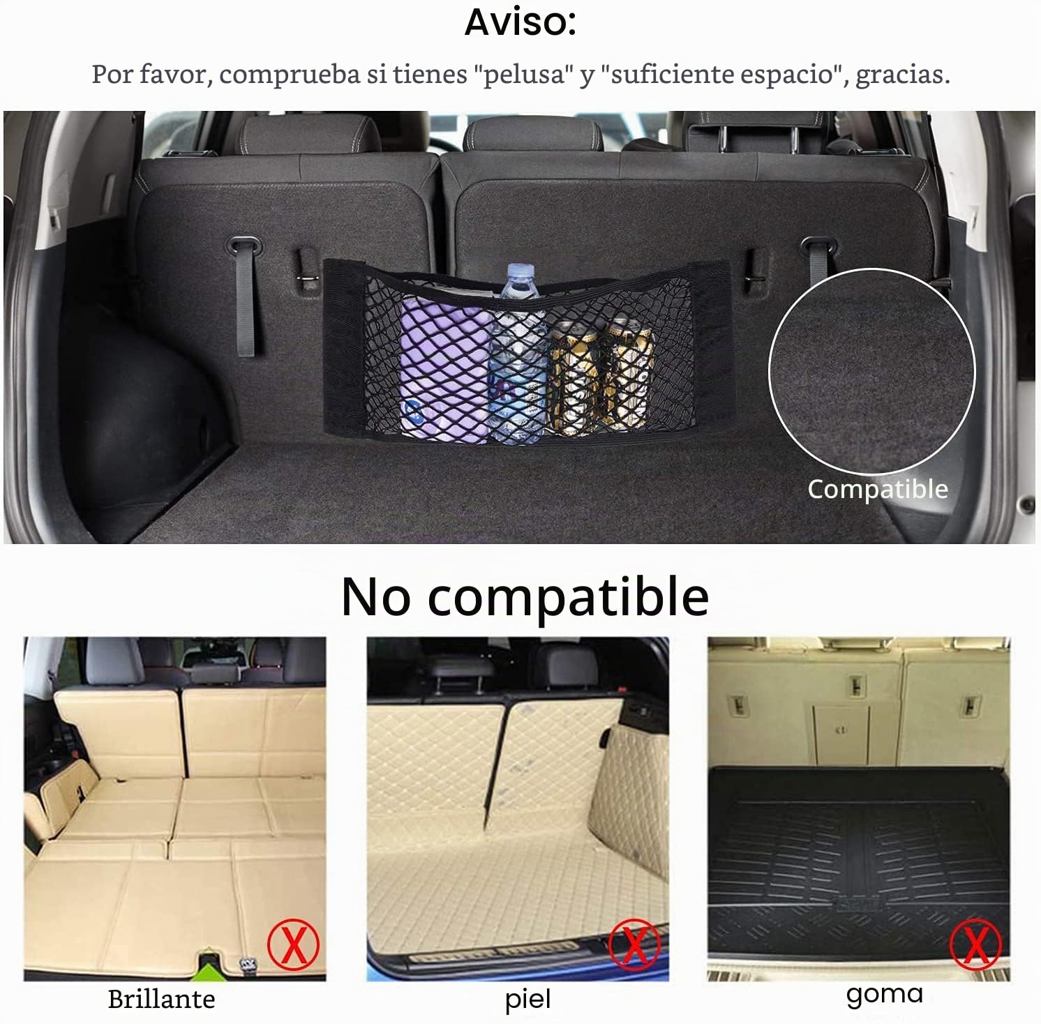 EINESIN Red de Almacenamiento, Nailon, Bolsa de Organizador Tronco de Coche con Redes de Bolsillos Elástica, Botellas, comestibles, Negro, para Carro de automóviles