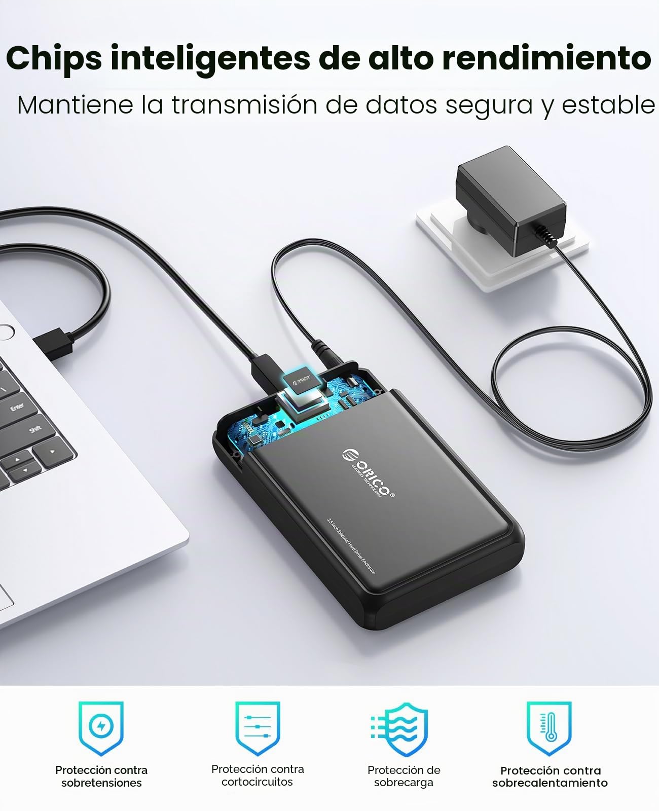 ORICO Carcasa Disco Duro 3.5", USB 3.0 Caja Disco Duro para 2,5" 3,5" HDD SSD SATA I/II/III de hasta 20 TB, Sopporta UASP, sin Herramientas, con Adaptador 12V/2A (Metal + ABS,Negro,DDL35-U3)