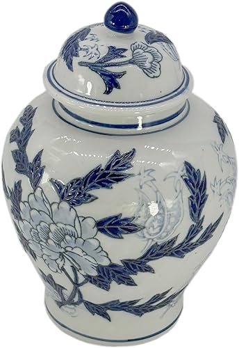 Miniatura 10 de Galt International Tarro chinoiserie de grúa floral azul y blanco de 12 pulgadas con tapa, tarro de jengibre, almacenamiento de té, decorativo,