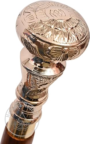 Aysha Bastón de madera plegable con mango de latón vintage