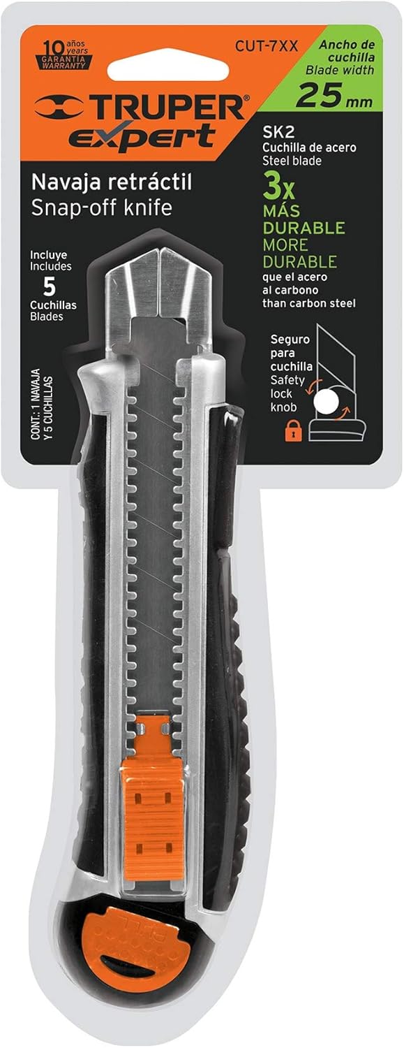 TRUPER CUT-7XX 25 mm Heavy Duty Snap-Off Knife, w/ Grip and Steel Blade Track